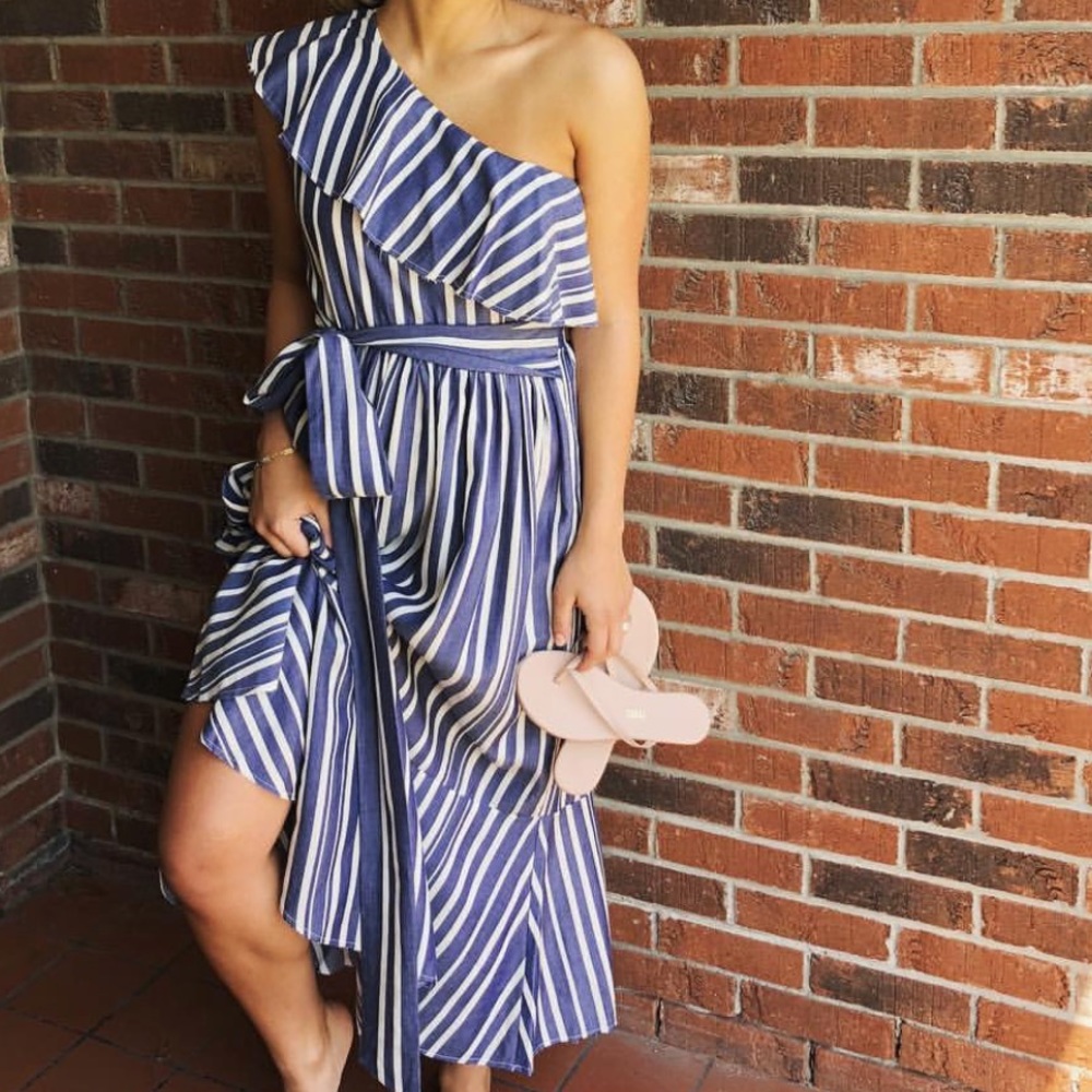 Chan Luu Striped One Shoulder Dress